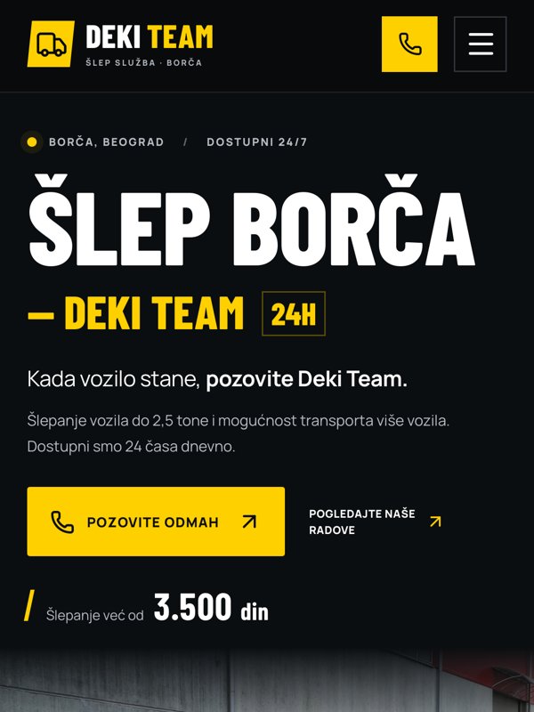 Početna strana sajta Šlep Borča Deki Team