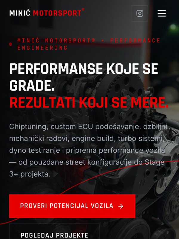 Početna strana sajta Minić Motorsport