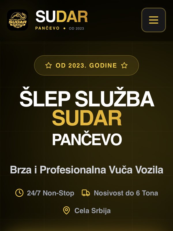 Početna strana sajta Šlep služba Sudar Pančevo